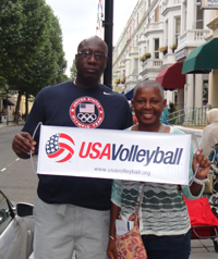Hodge Parents holding USA Volleyball sign